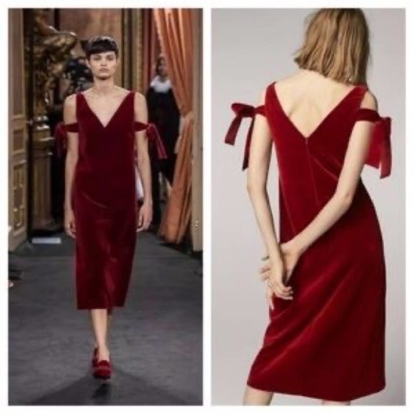 Mossimo Dutti Limited Edition Red Velvet Tie Sleeve Midi Dress NWT Women’s Sz 6 - Picture 3 of 10